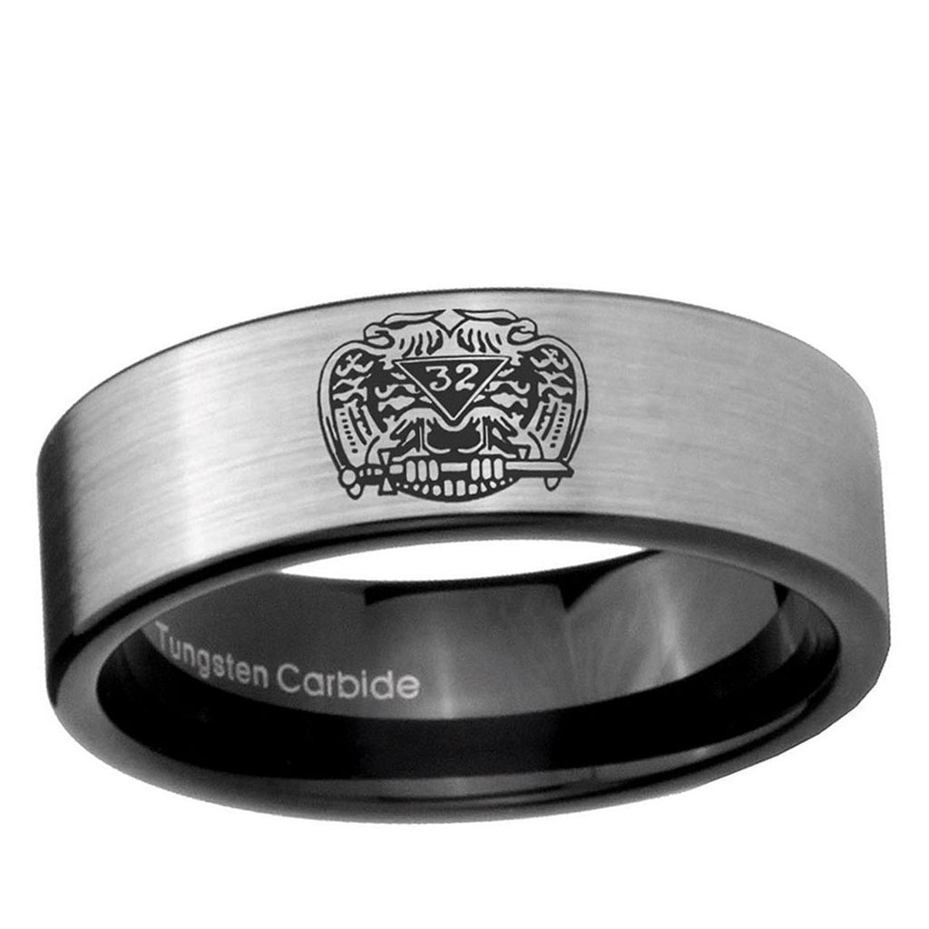 6mm Masonic 32 Degree Freemason Pipe Cut Silver Tungsten Ring