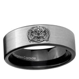 6, 8mm Masonic 32 Degree Freemason Pipe Cut Brushed Silver Tungsten Ring