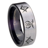 8mm-Masonic-Shriners-Pipe-Cut-Brushed-Silver-Tungsten-Custom-Ring-for-Men