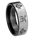 8mm Masonic Shriners Pipe Cut Brushed Silver Tungsten Ring