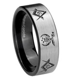 8mm Masonic Shriners Pipe Cut Brushed Silver Tungsten Custom Ring for Men