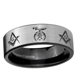 6, 8mm Masonic Shriners Pipe Cut Brushed Silver Tungsten Custom Ring for Men