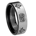 8mm Masonic 32 Design Pipe Cut Brushed Silver Tungsten Bands