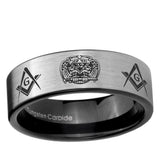 6, 8mm Masonic 32 Design Pipe Cut Brushed Silver Tungsten Ring