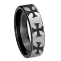 8mm Multiple Maltese Cross Pipe Cut Silver Tungsten Band