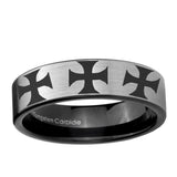 6, 8mm Multiple Maltese Cross Pipe Cut Brushed Silver Tungsten Mens Wedding Band