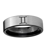6, 8mm Gemini Zodiac Pipe Cut Brushed Silver Tungsten Ring