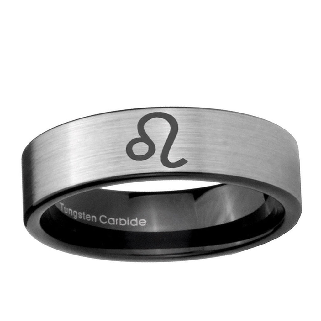 6mm Leo Zodiac Pipe Cut Brushed Silver Tungsten Men Bands