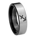 8mm Sagittarius Zodiac Pipe Cut Brushed Silver Tungsten Ring