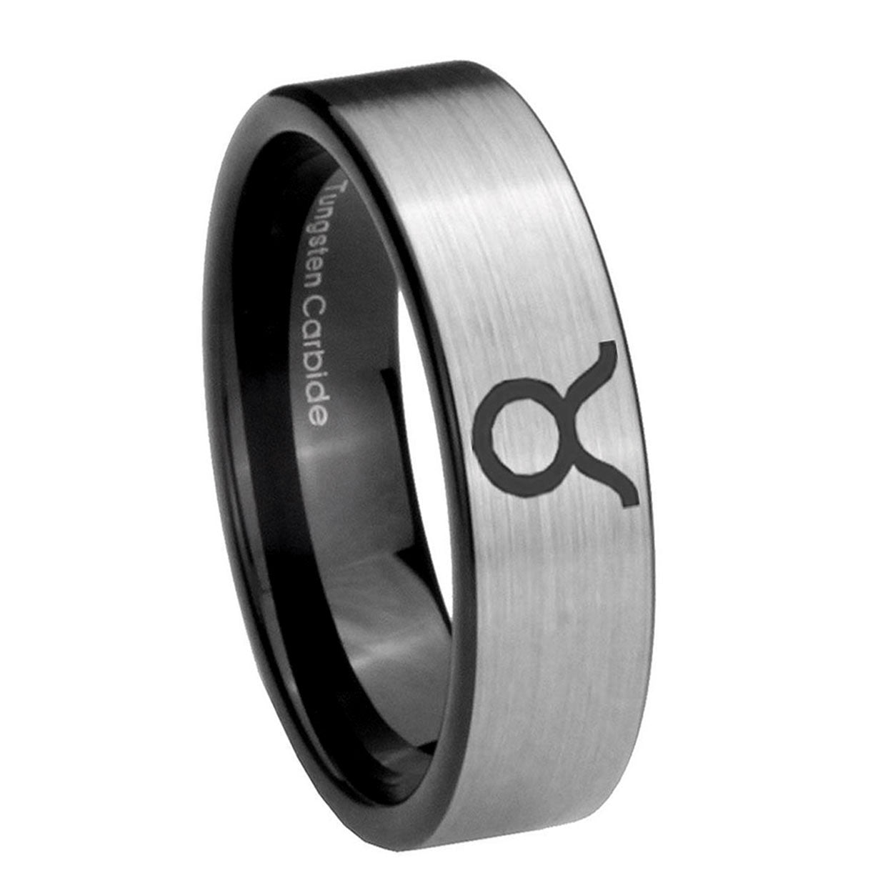 8mm Taurus Horoscope Pipe Cut Brushed Silver Tungsten Ring
