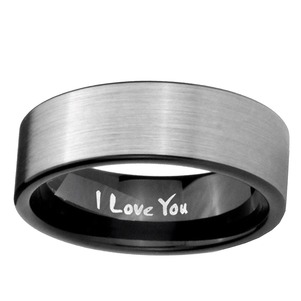 6mm I Love You Pipe Cut Brushed Silver Tungsten Wedding Ring