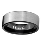 6, 8mm I Love You Pipe Cut Brushed Silver Tungsten Ring