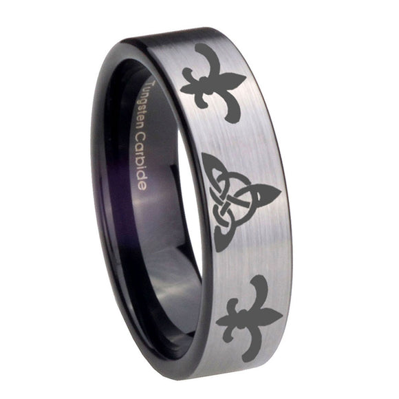 8mm-Celtic-Triangle-Fleur-De-Lis-Pipe-Cut-Brushed-Silver-Tungsten-Promise-Ring