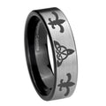 8mm Celtic Triangle Fleur-De-Lis Pipe Cut Silver Tungsten Ring