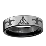 6, 8mm Celtic Triangle Fleur-De-Lis Pipe Cut Brushed Silver Tungsten Promise Ring