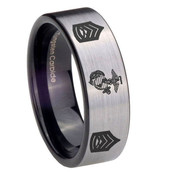 8mm-Marine-Army-Sergeant-Pipe-Cut-Brushed-Silver-Tungsten-Carbide-Men's-Promise-Rings