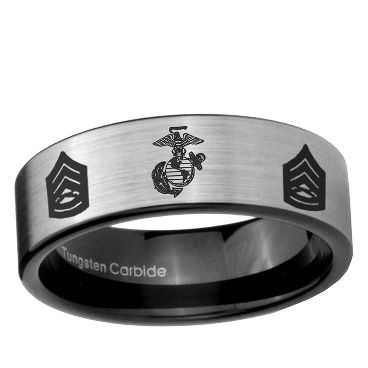 6mm Marine Army Sergeant Pipe Cut Silver Tungsten Ring