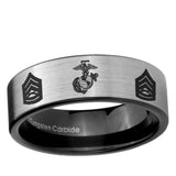 6, 8mm Marine Army Sergeant Pipe Cut Brushed Silver Tungsten Ring