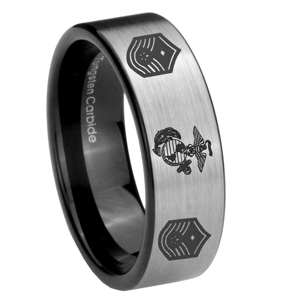 8mm Marine Chief Master Sergeant Pipe Cut Silver Tungsten Ring