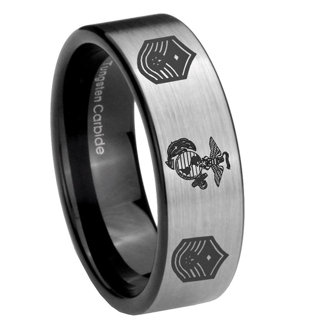 8mm Marine Chief Master Sergeant Pipe Cut Silver Tungsten Ring