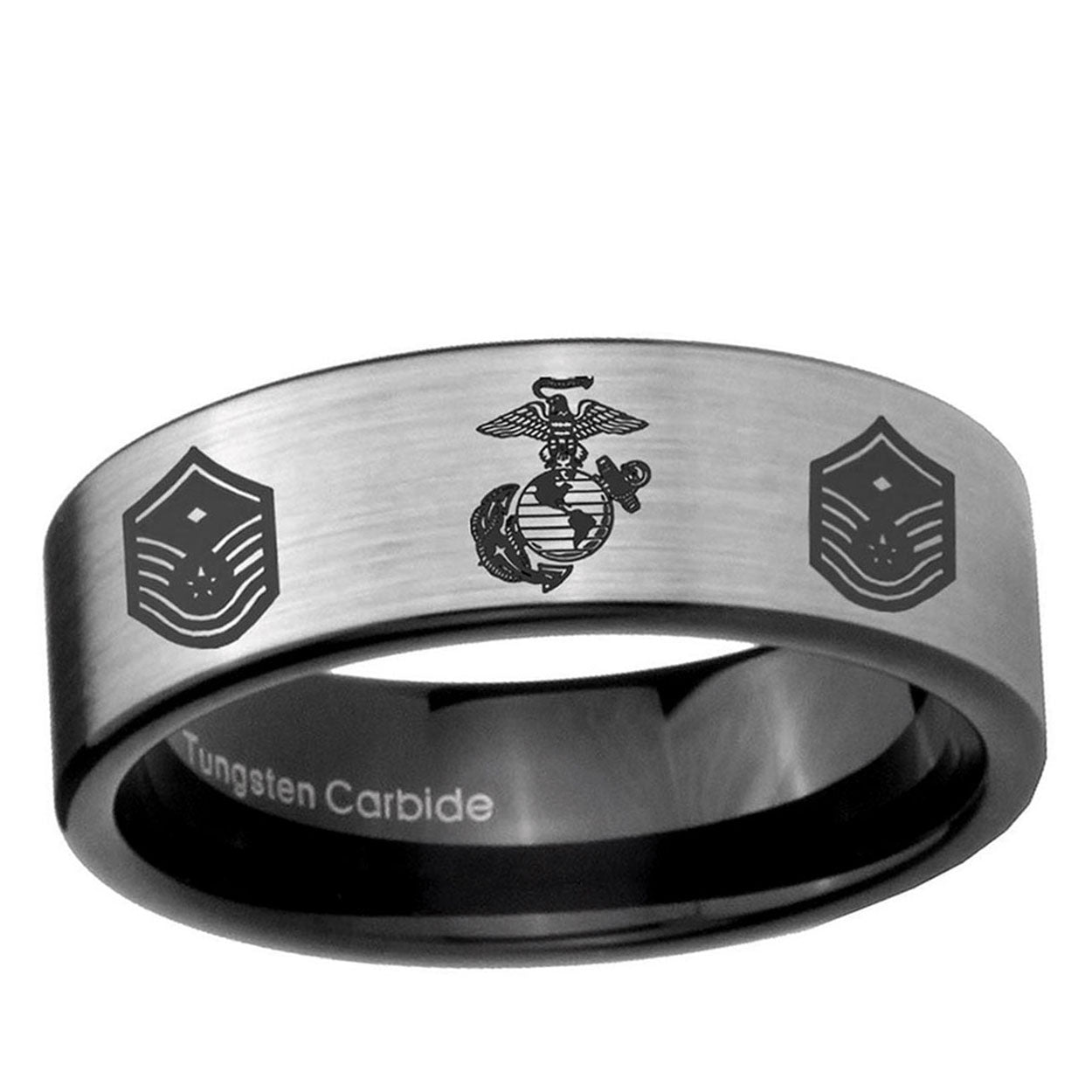 6mm Marine Chief Master Sergeant Pipe Cut Silver Tungsten Ring
