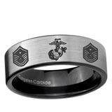 6, 8mm Marine Chief Master Sergeant Pipe Cut Brushed Silver Tungsten Mens Wedding Ring
