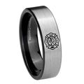 8mm Fire Department Pipe Cut Silver Tungsten Ring Engraved