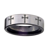 8mm-Multiple-Christian-Cross-Pipe-Cut-Brushed-Silver-Tungsten-Men's-Wedding-Band