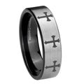 8mm Multiple Christian Cross Pipe Cut Silver Tungsten Band