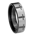 8mm Multiple Christian Cross Pipe Cut Silver Tungsten Band