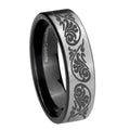 8mm Etched Tribal Pattern Pipe Cut Silver Tungsten Ring