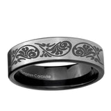 6, 8mm Etched Tribal Pattern Pipe Cut Brushed Silver Tungsten Ring