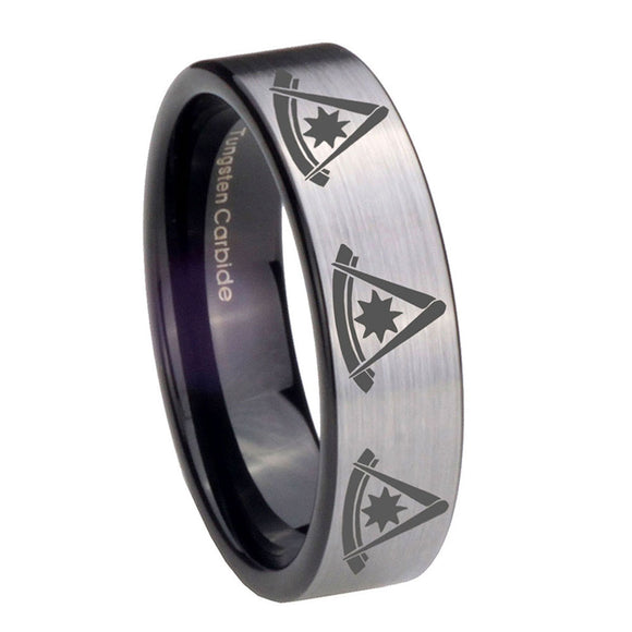 8mm-Multiple-Pester-Master-Masonic-Pipe-Cut-Brushed-Silver-Tungsten-Bands-Ring