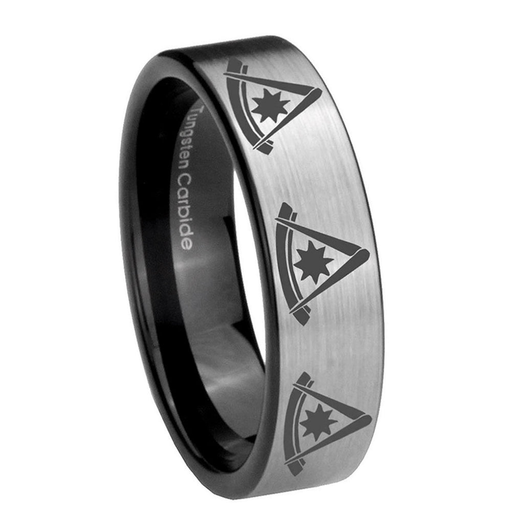 8mm Multiple Pester Master Masonic Pipe Cut Silver Tungsten Band