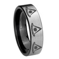 8mm Multiple Pester Master Masonic Pipe Cut Silver Tungsten Band