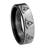 8mm Multiple Pester Master Masonic Pipe Cut Brushed Silver Tungsten Bands Ring
