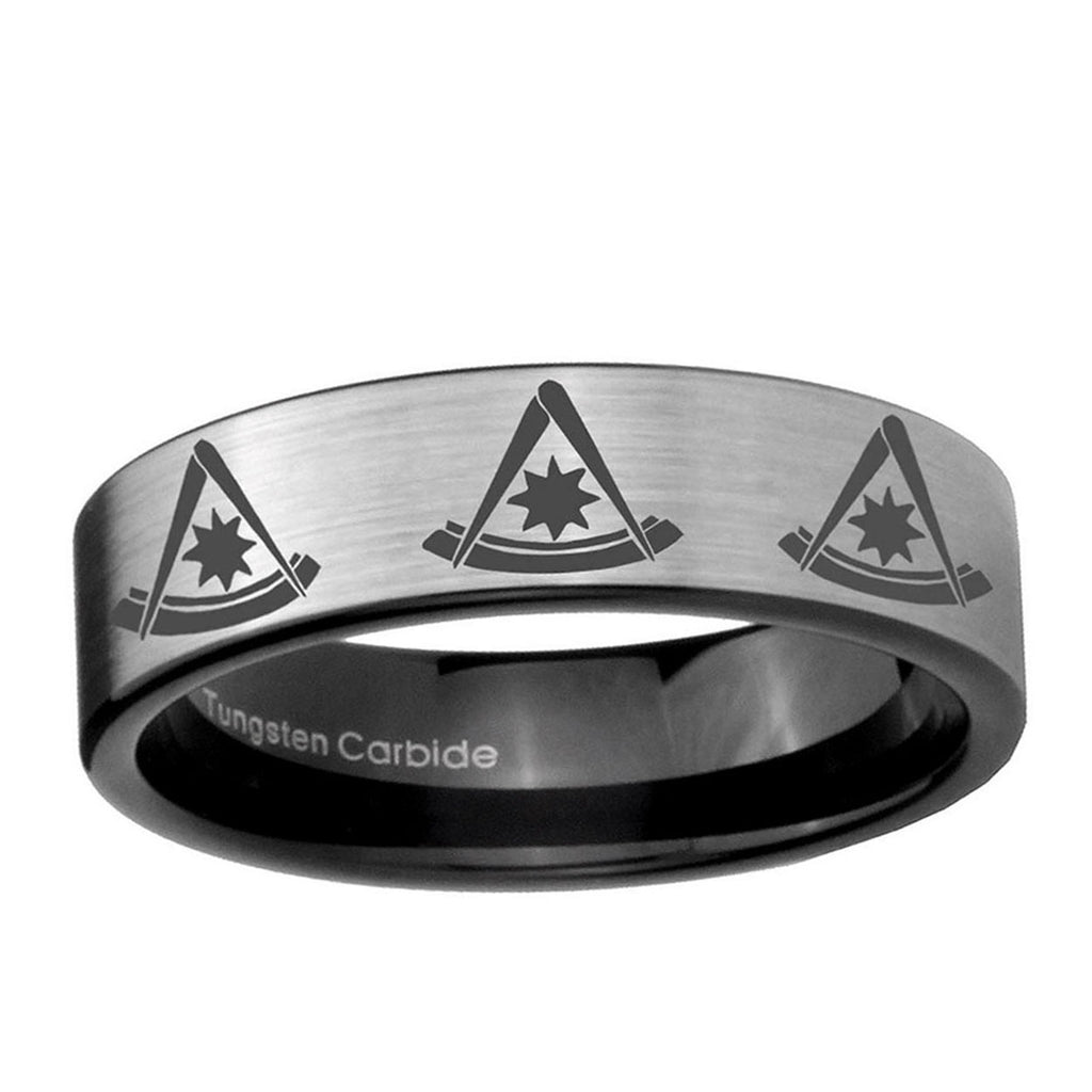 6mm Multiple Pester Master Masonic Pipe Cut Silver Tungsten Band