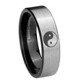 8mm Yin Yang Pipe Cut Brushed Silver Tungsten Ring