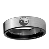6, 8mm Yin Yang Pipe Cut Brushed Silver Tungsten Ring