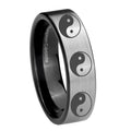8mm Multiple Yin Yang Pipe Cut Brushed Silver Tungsten Ring