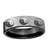 6, 8mm Multiple Yin Yang Pipe Cut Brushed Silver Tungsten Ring
