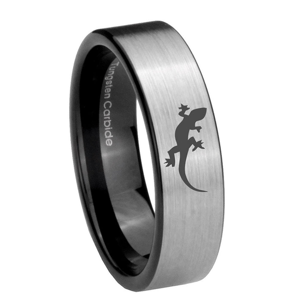 8mm Lizard Pipe Cut Brushed Silver Tungsten Men's Bands Ring