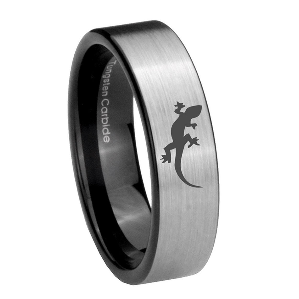 8mm Lizard Pipe Cut Brushed Silver Tungsten Men's Bands Ring