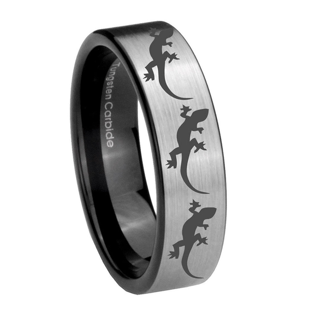 8mm Multiple Lizard Pipe Cut Brushed Silver Tungsten Ring
