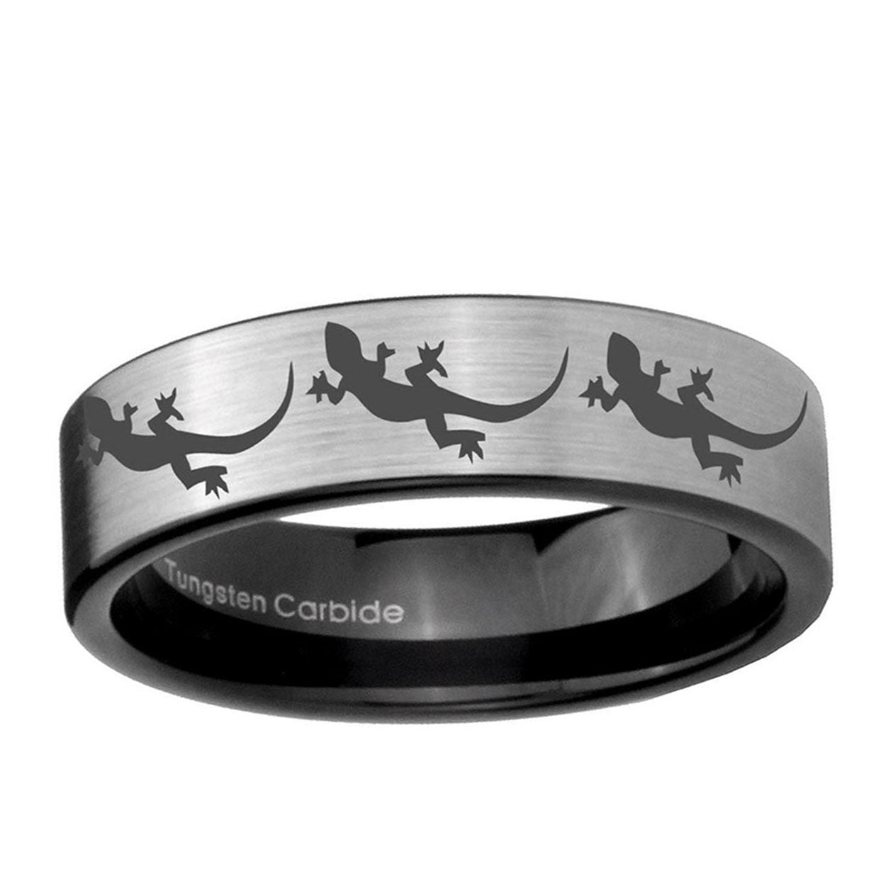 6mm Multiple Lizard Pipe Cut Brushed Silver Tungsten Ring