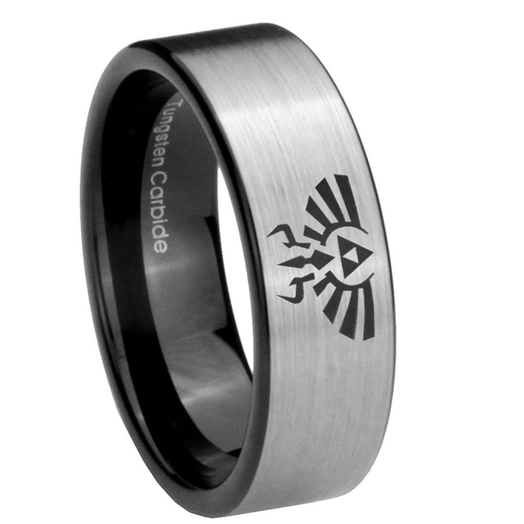 8mm Zelda Skyward Sword Pipe Cut Brushed Silver Tungsten Ring