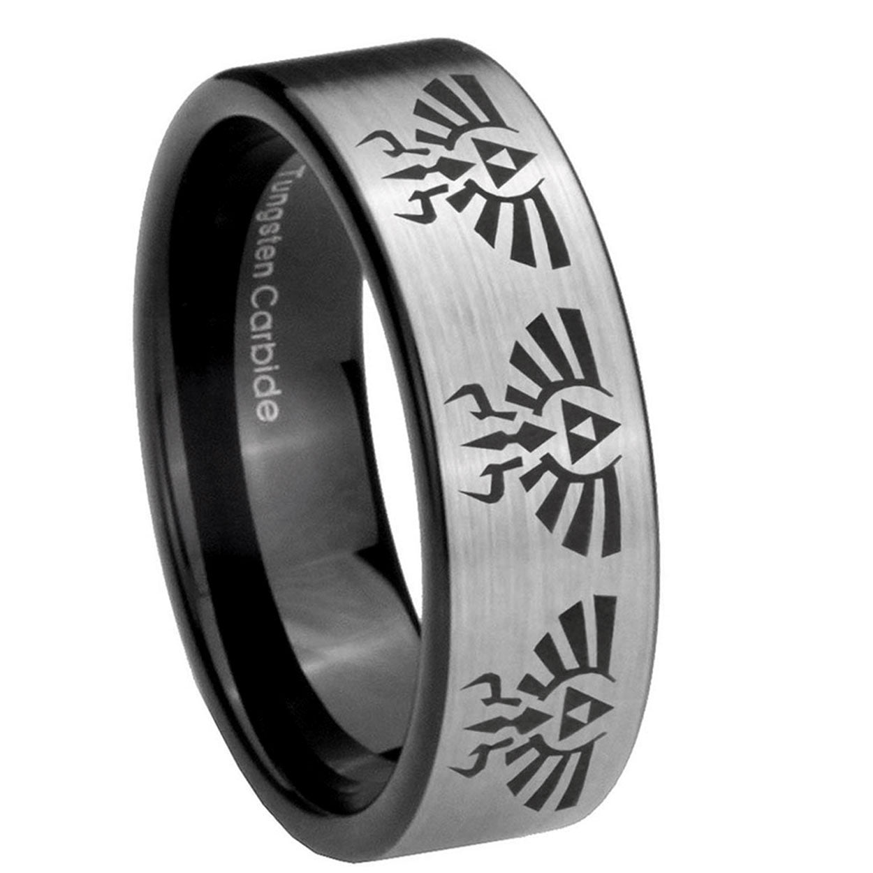 8mm Multiple Zelda Skyward Sword Pipe Cut Silver Tungsten Ring