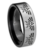 8mm Multiple Zelda Skyward Sword Pipe Cut Brushed Silver Tungsten Mens Ring