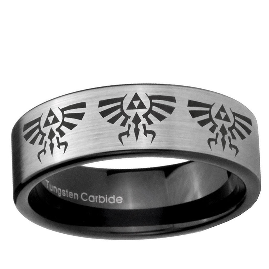6mm Multiple Zelda Skyward Sword Pipe Cut Silver Tungsten Ring