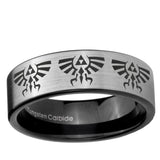 6, 8mm Multiple Zelda Skyward Sword Pipe Cut Brushed Silver Tungsten Mens Ring